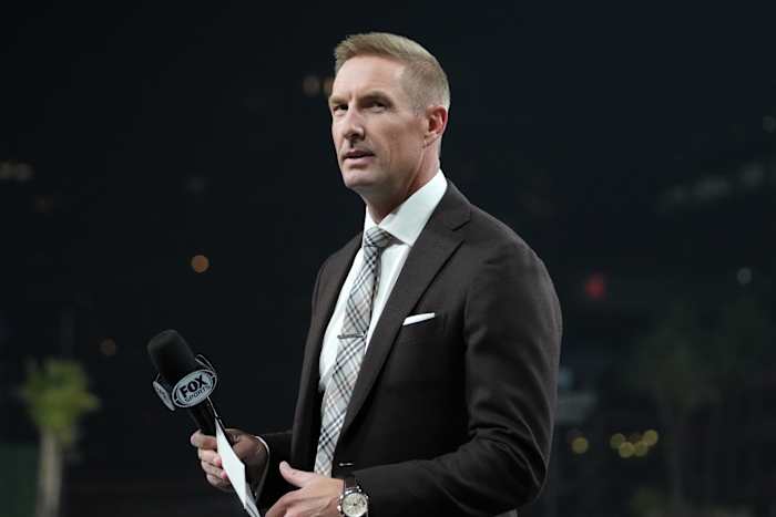 Dec 27, 2023; San Diego, CA, USA; Fox Sports analyst Joel Klatt at the Holiday Bowl at Petco Park. Mandatory Credit: Kirby Lee-USA TODAY Sports